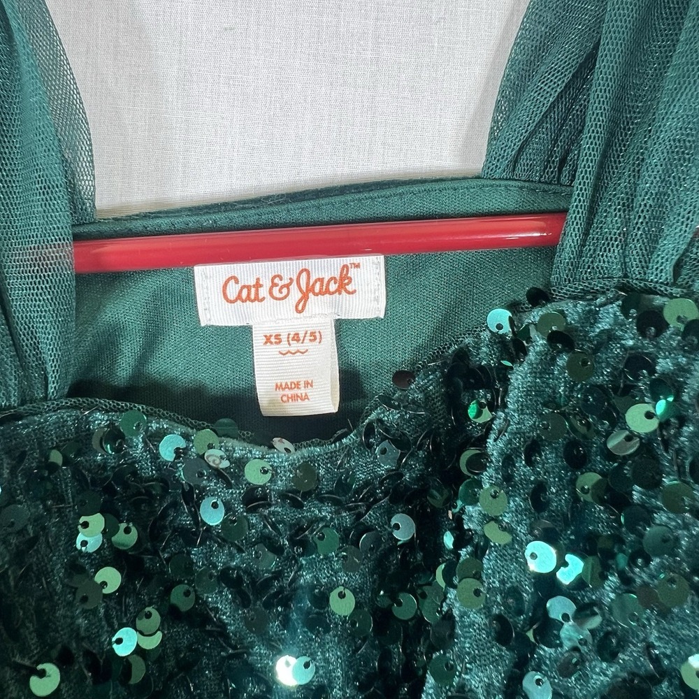 Cat & Jack Girls XS 4/5 Teal Sequin Tulle Party Dress Holiday Special Occasion - Picture 3 of 10